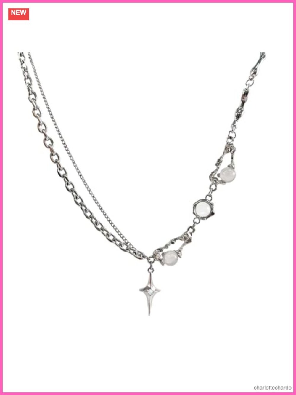 Y2K Irregular Star Pendant Necklace Moonlight Stone Collar Chain Spicy Silver